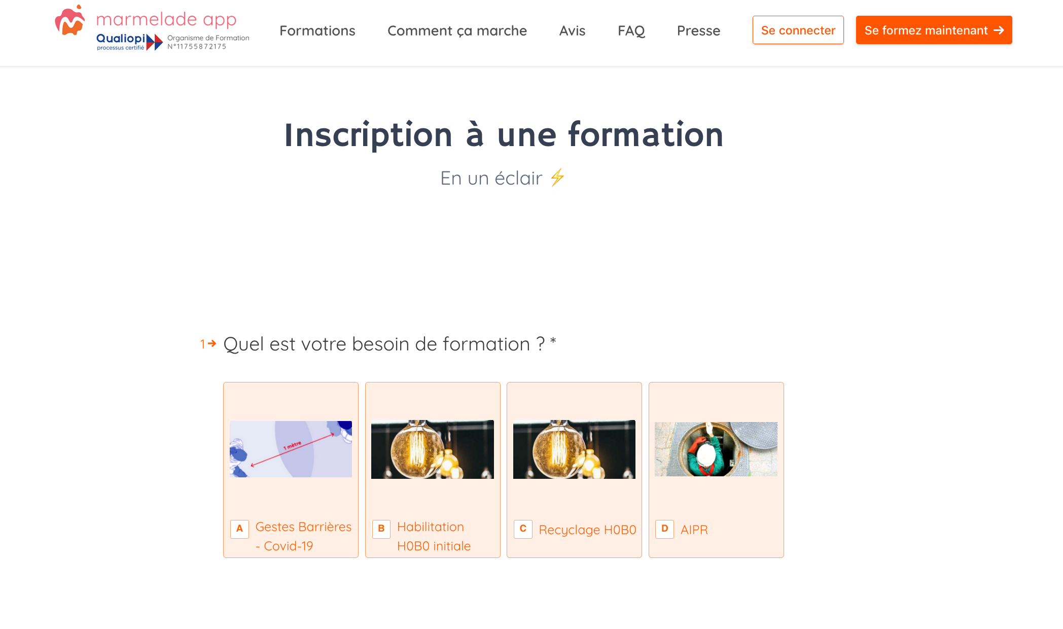 Inscription à une formation Marmelade app